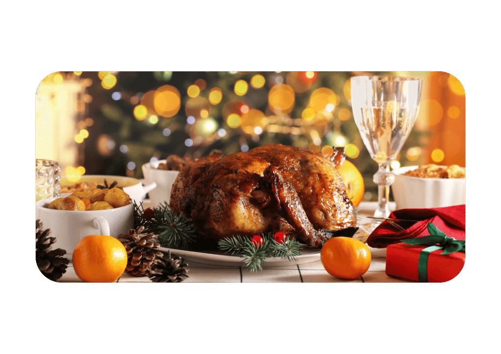 Pieczony indyk pavo asado podawany w Hiszpanii na świąteczną kolację