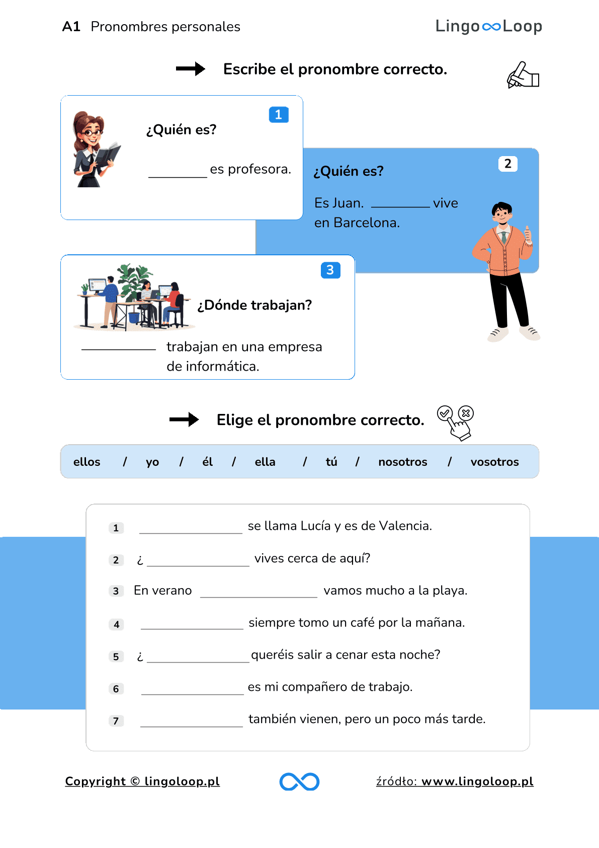 A1 pronombres personales escribe el pronombre correcto 1 pagina 001