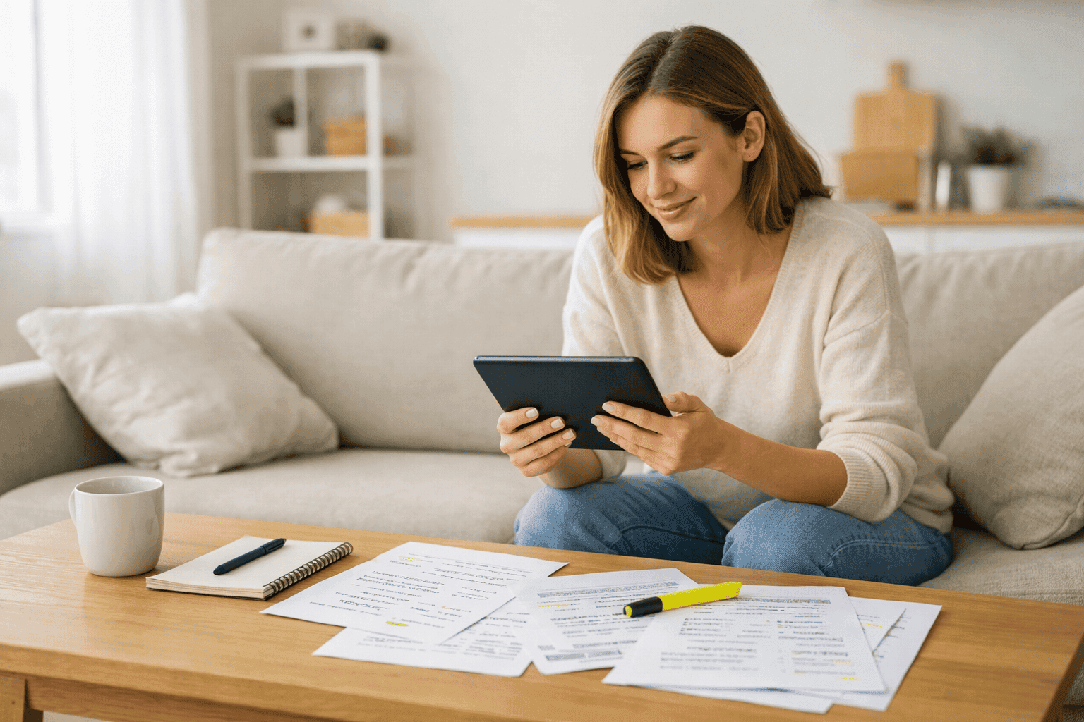 Kobieta uczaca sie hiszpanskiego w domu 1